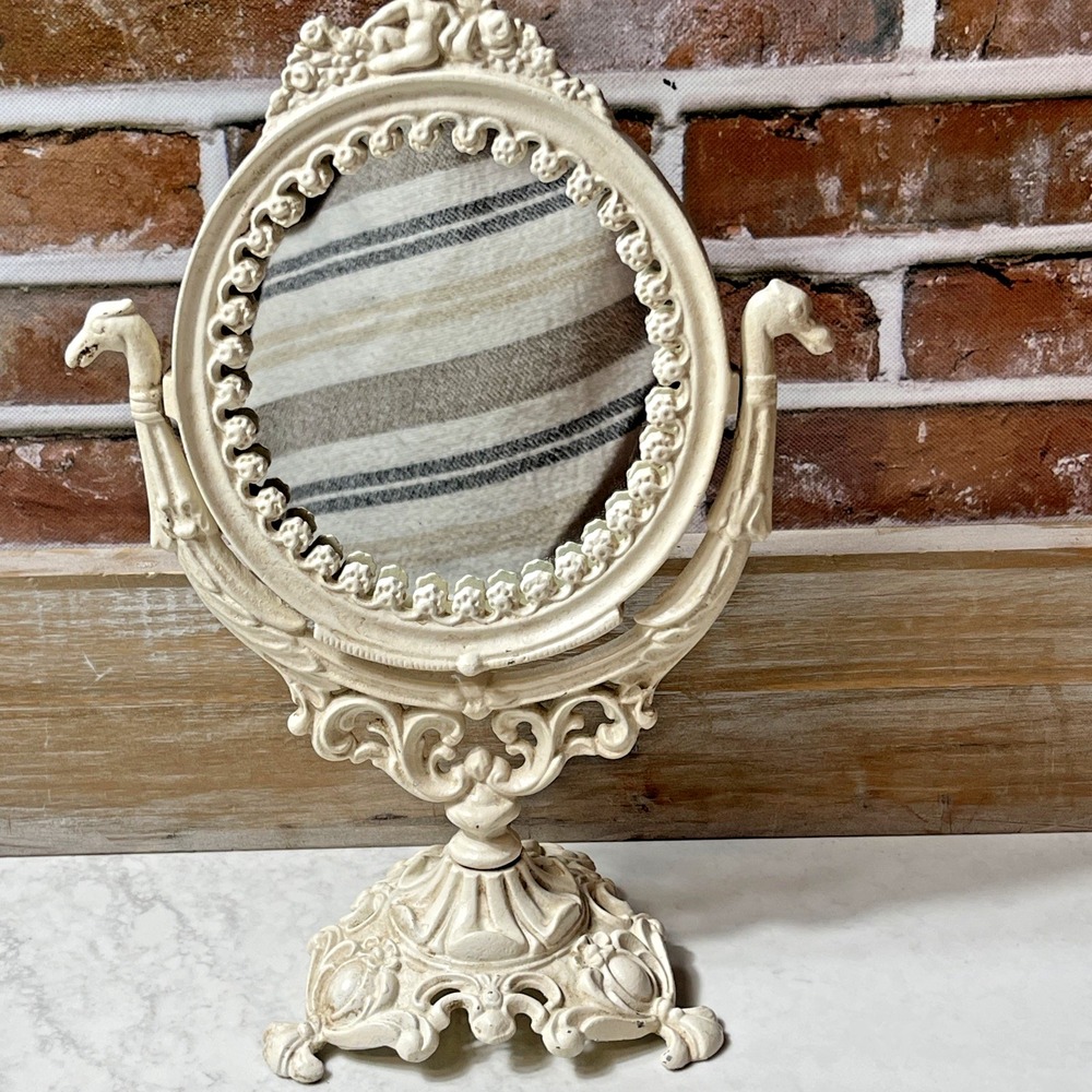 Antique Vanity Frame Stand Cast Iron Swivel Victorian Heavy White Iron Art